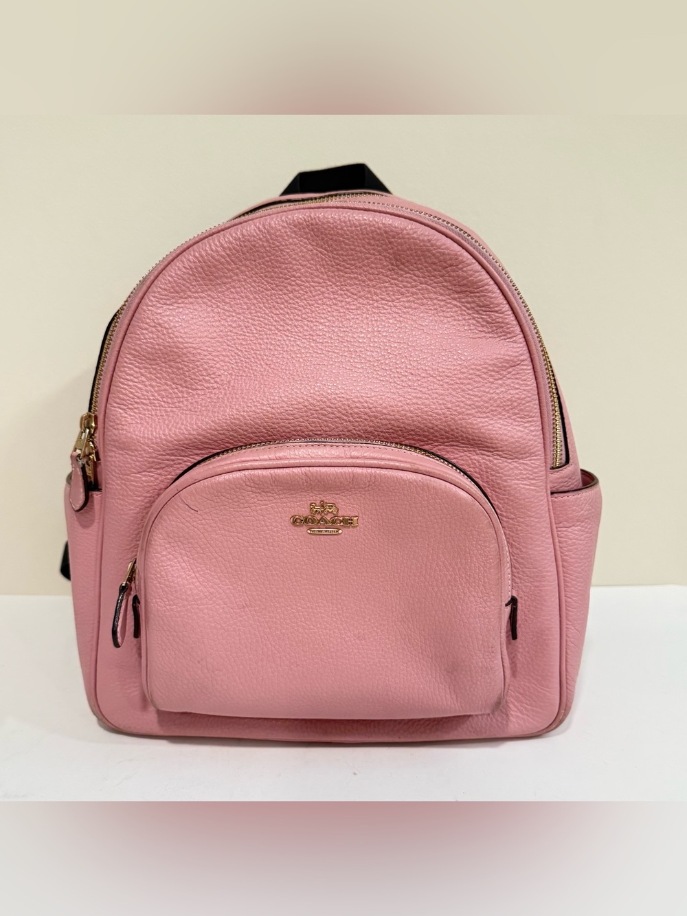 Coach Court Backpack 5666 Pink Pebble Leather Gold Zip Mini Daypack Bookbag